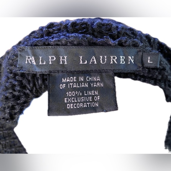 Ralph LAUREN SWING SWEATER Navy Italian Linen Cable Swing Hem L-XL Excellent - Picture 10 of 10